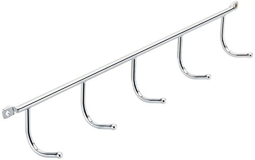 GedoTec Design Hakenleiste Küchenhelfer für Küchenutensilien in Nische - Küche & Bad | Halter Metall Chrom poliert | Küchenleiste mit 5 Haken | MADE IN GERMANY | 1 Stück - Aufhänger für Wand-Montage
