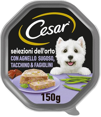 Cesar Selezione dell'Orto Cibo Umido per Cane, con Agnello succoso, Tacchino e Fagioli in Gelatina 150 g - 14 Vaschette