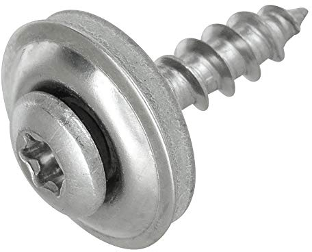 100 viti Spengler 4,5 x 20 Torx, con disco di tenuta da 15 mm, in acciaio inox A2 vuoto, testa piatta, vite universale, viti