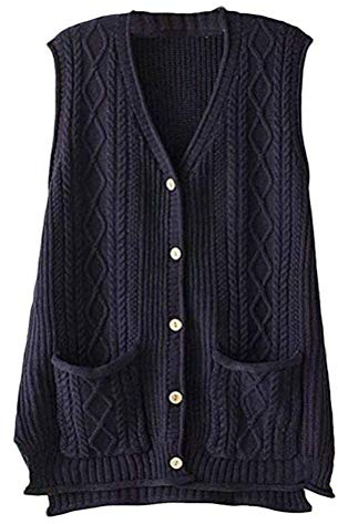 FTCayanz Donna Cardigan Scollo a V Senza Maniche Maglione Gilet e Taschino Marina Militare XL