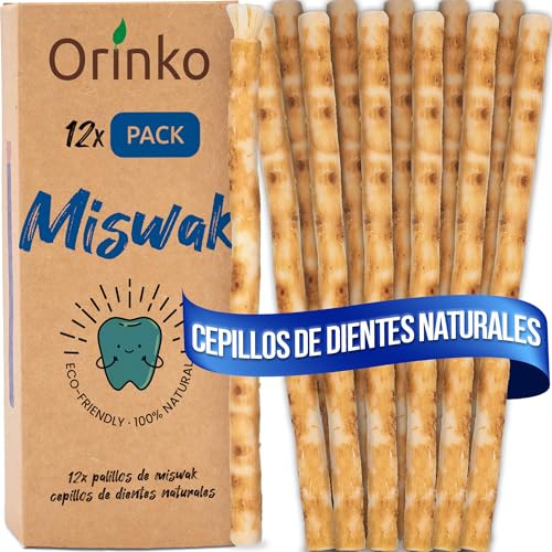12x Miswak - Siwak Stück Zahnputzhölzer - 100% Natürliche Zahnbürste - Reinigend, Desinfizierend und Aufhellend - Umweltfreundlich, Biologisch Abbaubar und Vegan - Mit Gratis E-Book