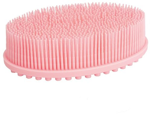 DNC Exfoliating Silicone Body Scrubber Shower Bath Body Brush Easy to Clean, Lathers Well, Eco Friendly (Pink)