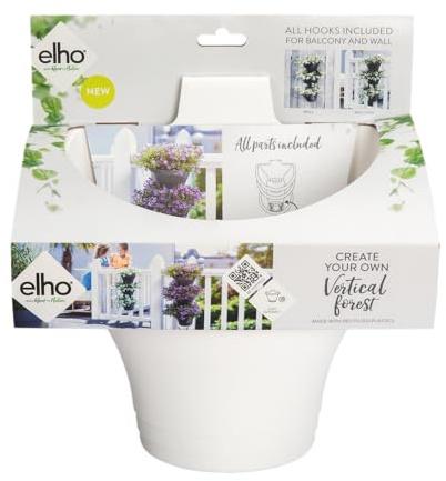 elho Corsica Vertical Forest 24 - Blumentopf Hängend für Balkon & Außen - 100% recyceltes Plastik - Ø 26.7 x H 29.7 cm - Weiß/Weiss