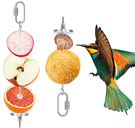 Jubaopen 2 Stück Papageien Spieß Fruchthalter Vögel Edelstahl Papagei Obst Gemüse Fleisch Lebensmittel Stick Halter Lebensmittel Papageien Vogelspielzeug