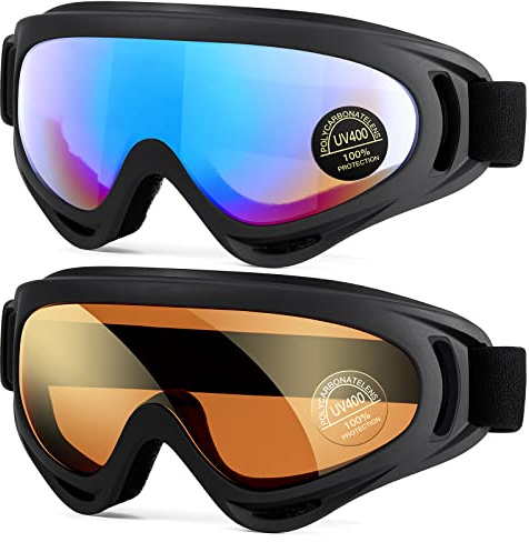 EasYoung 2-Pack Ski Goggles, Compatible for Snowboard, Motorcycle, Wind Resistance - for Kids, Teens, Youth, Boys, Girls, Men and Women