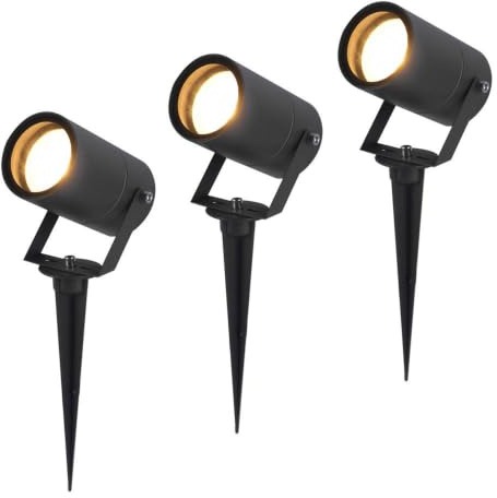 HOFTRONIC - 3-pack Spikey LED-strålkastare med jordspett 5 Watt 400lm 2700K Svart IP65 vattentät utomhuslampa för belysning av trädgård, terrass, växter, gångar