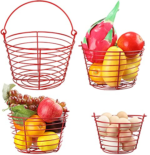 4 Pieces Egg Baskets for Collecting Fresh Eggs with Handle Chicken Wire Egg Basket Metal Storage Basket for Gathering Transporting Eggs Fruit Food Farmhouse Kitchen Decoration 4 Size(Red)