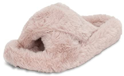 Polar Pantoufles pour femme - Doublure de lit douce en fausse fourrure - Pantoufle chaude en peluche - Bout ouvert - Semelle extérieure antidérapante - Chaussons moelleux pour l'intérieur, rose, 40 EU