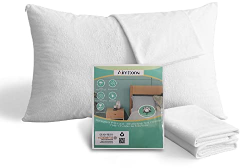 Aimtton Wasserdichter Kissenbezug 40x80 cm – Baumwolle 2 Stück Kissenschoner ​mit Reißverschluss – Atmungsaktiv, Hypoallergen, Anti-Milben (Weiß)