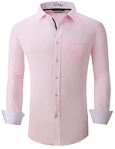 ALEX VANDO Chemise Habillée Infroissable pour Homme, Coupe Droite, Chemise Boutonnée Extensible dans Les 4 Sens, Pink Poudré, Taille XXL