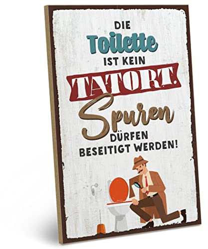 ARTFAVES® Wandbild Holzschild mit Spruch - Die Toilette ist kein Tatort (V2) - Türschild Retro Vintage Deko Bild Geschenk - Bad, Badezimmer, WC, Toilette