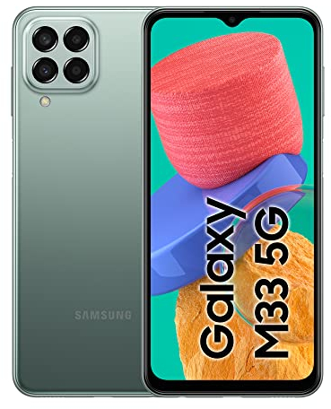 Samsung Galaxy M33 5G, Android Smartphone, 6,6 Zoll Infinity-O TFT Display, 5.000 mAh Akku, 6 GB RAM 128 GB Speicher, Dual-SIM, Khaki Green