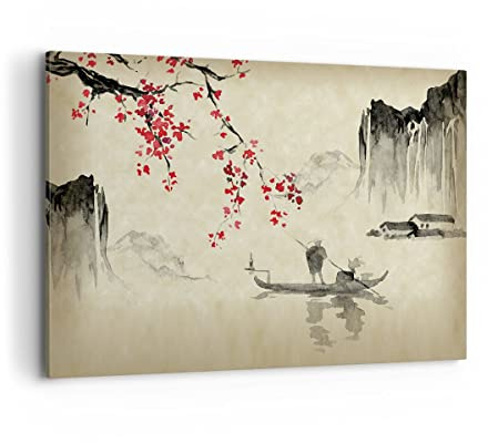 Wandbilder Dekoration Wohnzimmer Blume Kirschen Japan Bilder auf Leinwand 120x80cm Leinwandbild Schlafzimmer Küche Deko Wand Kunstdruck Art Groß XXL Wanddeko Bild Wall Decor Canvas AA120x80-5020