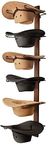 TIPSYTREE Porta Cappelli da Cowboy - 6 Pezzi Con Bordo in Legno, Organizer da Parete in Metallo per Collezione
