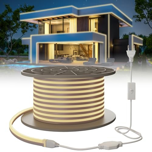 SUCIKORIO Neon LED Streifen 20m, Wasserdicht IP65 Led Strip Naturweiss 4000K 230V Leds Lichterkette Außen 120 LED/M Flexibler DIY Lichtband Aussenbereich mit Netzteil für Haus, Party, Küche
