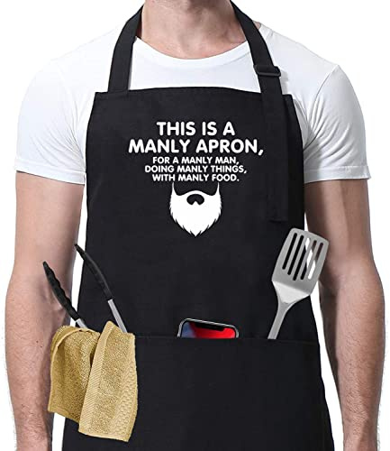 HTDesigns Lustige Schürze für Herren – Dies ist eine männliche Schürze – Geschenk für Papa Chef – Grillschürze – Vater Kochgeschenk – Schürzen mit Taschen