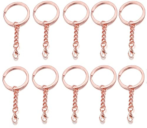 GIVBRO 10 Stück Karabinerverschlüsse mit offenen Biegeringe Kette – runde Spalte Schlüsselringe Zubehör für DIY Handwerk Schmuck Schlüsselanhänger Herstellung Roségold, 28 mm