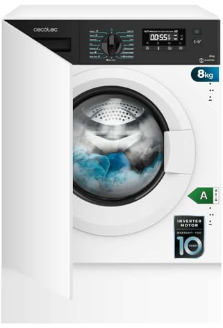 Cecotec Lavadora 8Kg Integrable Bolero DressCode 840 BI Inverter A. 1400RPM Máximas Regulables, 16 Programas, Bajo Consumo, Motor Inverter Plus, SteamMax, Delay Start, Aclarado Extra