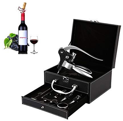 Korkenzieher, Luxus Wein Öffner mit Eleganten Geschenkbox,Sommelier Set mit Flaschenöffner,Folienschneider,Weinbelüfter,Tropfringe,Weinverschlüsse/Weinausgießer,Weinthermometer,Wein Vakuumpumpe