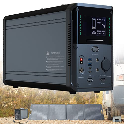 BONAD Generador Solar 1000/1500W,Pico De Potencia 2000/3000W EstacióN De EnergíA PortáTil para Camping Vacaciones,Aventuras Al Aire Libre Y Emergencias,2Xusb-A(18W),2Xusb-C(60W),2Xac220V,1500W