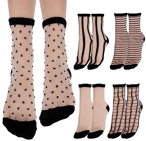 5 Paia Calzini Estivi Donna Corti Trasparenti Scozzesi a Pois a Righe Scozzesi Velati Neri Calze alla Caviglia Velati Calzini Estivi Donna Moda Sottile
