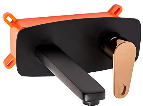 Rea Waschtischarmatur ENCASTRÉ MILD BLACK ROSE GOLD + BOX Wasserhahn Bad Badarmatur aus Messing Armatur für Waschbecken Badezimmer Mischbatterie Waschbecken Einhebel (Schwarz/Rosegold)