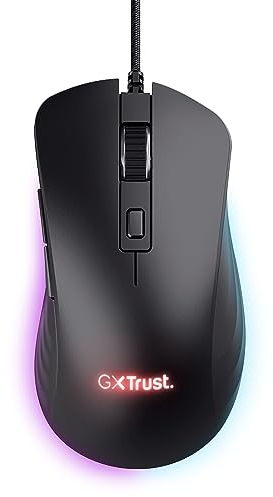 Trust Gaming GXT 924 Ybar+ Souris Gamer Haute Performance, 25600 PPP, 60% Plastiques Recyclés, Capteur Optique 25K, Éclairage RGB, 6 Boutons Programmables, Souris Gaming Filaire USB - Noir