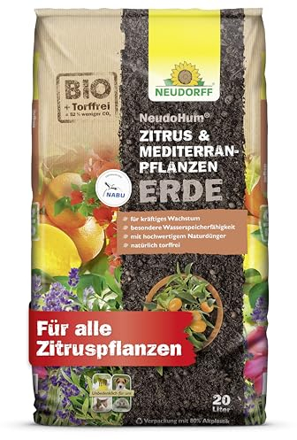 Neudorff NeudoHum Zitrus- & MediterranpflanzenErde – Torffreie Bio-Erde für alle Mediterranpflanzen wie z.B. Palmen, Oleander und Zitronen, 20 Liter