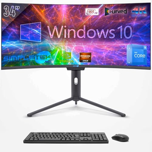 SIMPLETEK - PC ALL in ONE 34 4K Wide 165Hz Core i5 12° Gen | Windows 10 | 16GB RAM SSD 960GB | GPU Dedicata GTX 1650 da 4GB | Webcam integrata 5MP Gaming Computer WiFi6