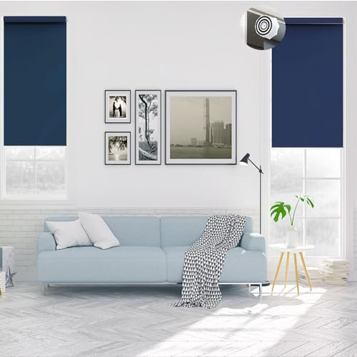 Thermorollo Ohne Bohren 35 x 150 cm Sichtschutz und Sonnenschutz, Rollo Beschattung Flexibler Seitenzug Easyfix für Wohnzimmer, Schlafzimmer, Dunkelblau
