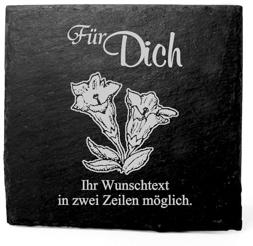 Deko Schiefer Untersetzer personalisiert Enzian - Für Dich - 11x11cm Schwarz Bierdeckel Tischdeko Bieruntersetzer Weinuntersetzer
