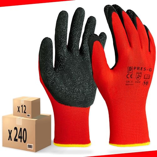 PRESTIGION Arbeitshandschuhe Herren Größe 9-L (12 Paare) | Latex Handschuhe Arbeit , Abriebfest , Ideal für die Baustelle und Heimwerker oder den Garten