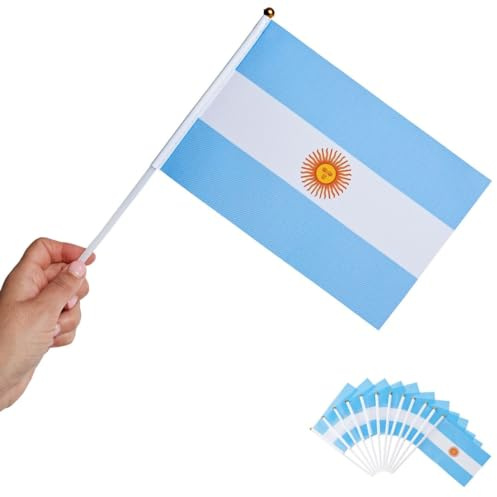 Runesol Pack de 12 Banderas Argentina, 14cm x 21cm, Bandera de Mano Internacional, Argentina, Bandera en un Palo, Decoración de Banderas, Deportes, Eventos, Celebraciones