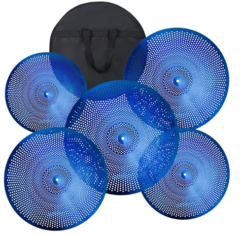 Eddaray Set di piatti a basso volume – Set da 5 pezzi con piatti mute, Hihat da 35,6 cm, 40,6 cm e 45,7 cm, giro da 50,8 cm, blu