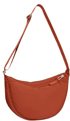HIOQFR Halbmond Tasche Damen Schultertasche Hobo Casual Crossbody Bag Umhängetasche Stoff Got Bag Moon Bag Small Halfmoon Handtasche mit Reißverschluss Bauchtasche Verstellbarer Schultergurt-Orange