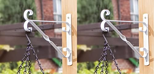 Shop4allsorts Set Of 2 White Hanging Basket Bracket 14 Inch 35cm Metal Flower Basket Hanger Hook