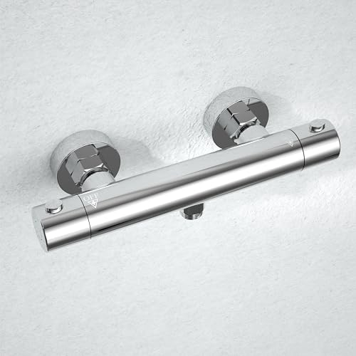 Görbach Miscelatore Doccia Termostatico Rubinetto per Doccia con Pulsante di Sicurezza a 38 °C, Miscelatore Termostatico per Vasca da Bagno e Doccia Cromato
