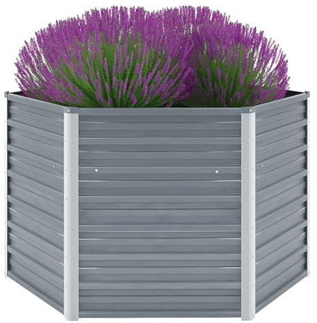 ZEYUAN Garten-Hochbeet, Palettenrahmen, Hochteich, Gemüsebeet, Kräuterregal Balkon, Blumenbeet, Kräuterspirale, Tomatenbeet, Pflanzhochbeet, Verzinkter Stahl 129x129x77 cm Grau
