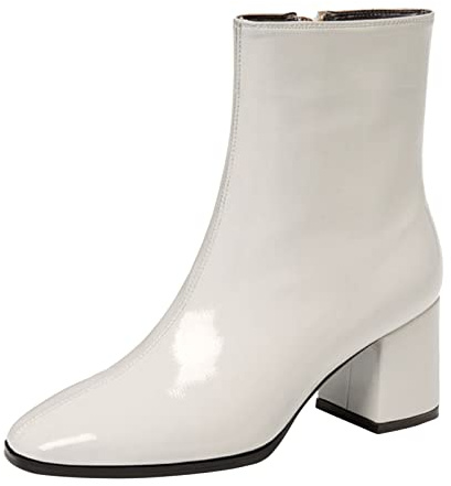 Botines casuales para mujer, de piel, con cremallera lateral, de tacón alto, botas de cuero para mujer, talla de moda, botas de trabajo gruesas, Blanco, 37 EU