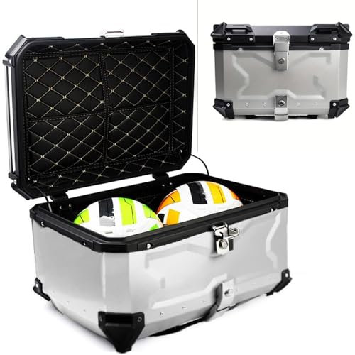 Motorrad-top Box Motorrad-Koffer 65L Aluminiumlegierung Aufbewahrungsbox Universal Motorrad Heckbox wasserdichte Touren-Heckbox Mit Sicherheitsschloss Kann Zwei Helme Verstauen(Silver)