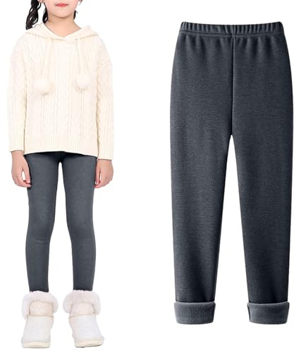 JiAmy Girls Leggings Kids Fleece Lined Legging Classic Pure Colour Winter Thick Thermal Pants Warm Cotton Trousers for Girl 1 Pack 8-9 Years Grey