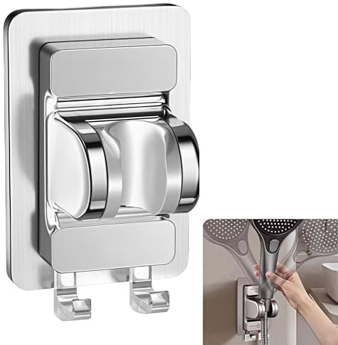 Alriedy Duschhalterung für Duschkopf,Duschkopfhalterung Ohne Bohren,Duschbrause Halterung mit Doppelhaken,45° Verstellbare Duschbrause Halterung,Halterung für Die Dusche
