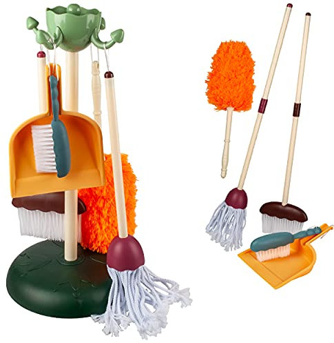 alles-meine.de GmbH 6 TLG Set Putzset & Reinigungsset - Mitwachsend - mit Organizer Station - Kehrset - Kehrbesen Wischmopp Putzeimer Schaufel - Wischlappen Kinderputzset Rolle..