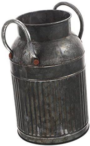 PRETYZOOM Rustic Grey Flower Jug Metal Bucket Planter Vintage Style Flower Pot for Home Dec
