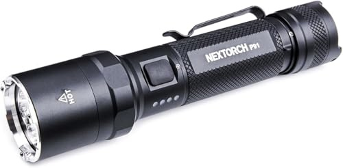 NEXTORCH P91 Taktische Taschenlampe 5000 Lumen, Extrem Hell LED mit Dual-Schalter & 6 Modi, Aufladbare mit Stroboskop & Keramik-Glasbrecher für Nachtdienst, Strafverfolgung, Suche & Rettung, IPX7