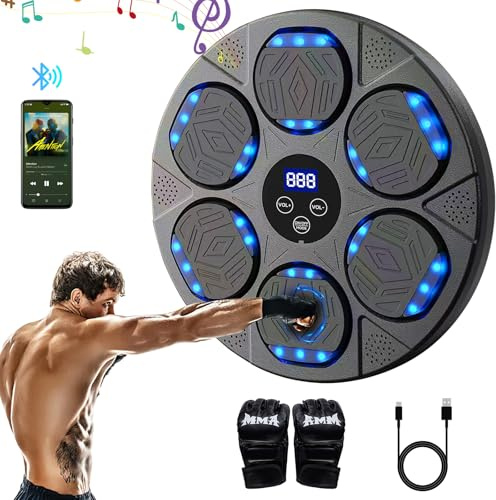 Music Boxing Machine,Musik Boxmaschine mit Boxhandschuhen,LED Wandmontiertes Boxziel,9 Geschwindigkeitsmodi Boxmaschine mit Musik Trainingsgerät Für Erwachsene und Kinder,Unterstützt Bluetooth