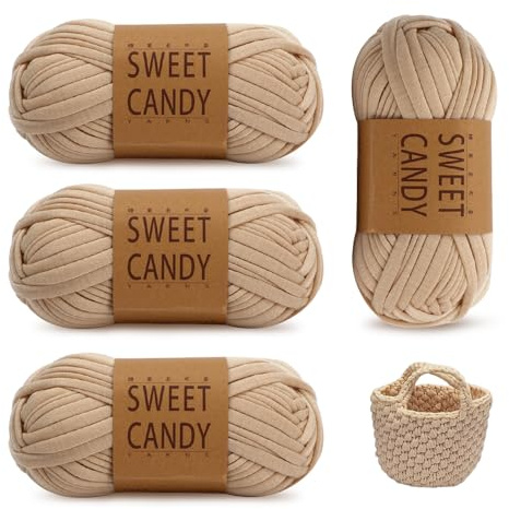 YZROHYI 4 Piezas Hilo para Tejer A Crochet 4 X 100 G,Trapillo para Crochet Bolsos,Trapillo para Cesta,Trapillo para Hacer Alfombras,Hilo para Ganchillo,Hilo para Amigurumi,Cuerda Macramé para DIY