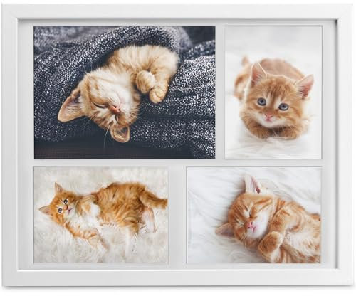 bomoe 2x Bilderrahmen 10x15 cm & 15x21 cm Weiß – Fotorahmen Collage Holz für 4 Fotos, Kunststoffglas, Metall-Aufhängung & Passepartout Multirahmen für Bilderrahmen Set – Picture Photo Frame Galeria