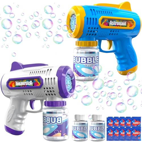 TEBOKHAD 2 bubbelpistoler, såpbubbelmaskin för barn med 2 flaskor 70 ml såpbubbelvattentank och 10 förpackningar med såpbubbelvatten för såpbubbelparty, barn, bröllop
