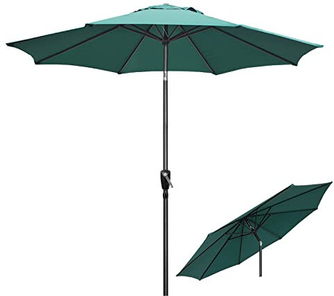 HPTHLY Gartenschirme, 9 Fuß, Für Den Außenbereich, Neigbar Und Kurbelbar, Sonnenschutz, Terrassen-/Marktschirm, Sonnenschirm Mit Streben Ohne Sockel Für Garten, Rasen,Green-9Ft(270CM)